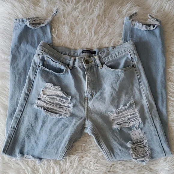 Brandy Melville Distressed Denim Pants Long Size Small - Picture 3 of 16
